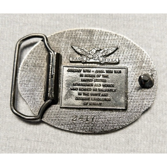 Vtg Silver Operation‎ Desert Storm Veteran Belt Buckle Resin Made In USA - Picture 3 of 9